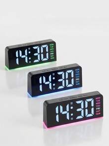 Jam Alarm Digital, Jam Meja Cermin Estetik dengan Lampu Latar Multi-Warna, Dekorasi Lampu Samping Tempat Tidur Kamar Tidur untuk Remaja Perempuan, Perlengkapan Kamar Asrama yang Lucu, Hadiah Natal Wisuda - beraneka warna - View 4