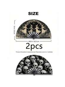 2pcs Women's Folding Fans, Vintage Witch & Magic Spell Pattern, Portable Cooling Fans, Suitable For Outdoor Activities, Travel And Parties, Halloween Use - Multiple Styles - View 2