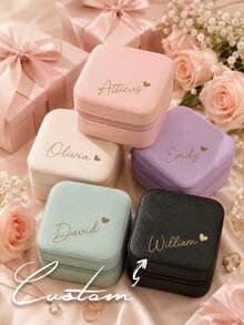 Personalized Floral Jewelry Box - Customized Beige Travel Storage Box With Zipper Closure And Fabric Lining, Perfect Bridesmaid Invitation Gift Or Couple Keepsake, Elegant Design | Soft Lining, Wedding Gift, Jewelry Box - Multicolor - View 11