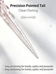 Glitter Transparent Acrylic Rat Tail Comb Hair Brush, Dense Tooth Nylon Volumizing Backcomb, Fine Point Hair Parting Braiding Tool, Root Lift High Crown Styling Brush, Suitable For Salon Stylists, Women Girls, All Hair Lengths And Curls, Daily Travel Use - Multicolor - View 3
