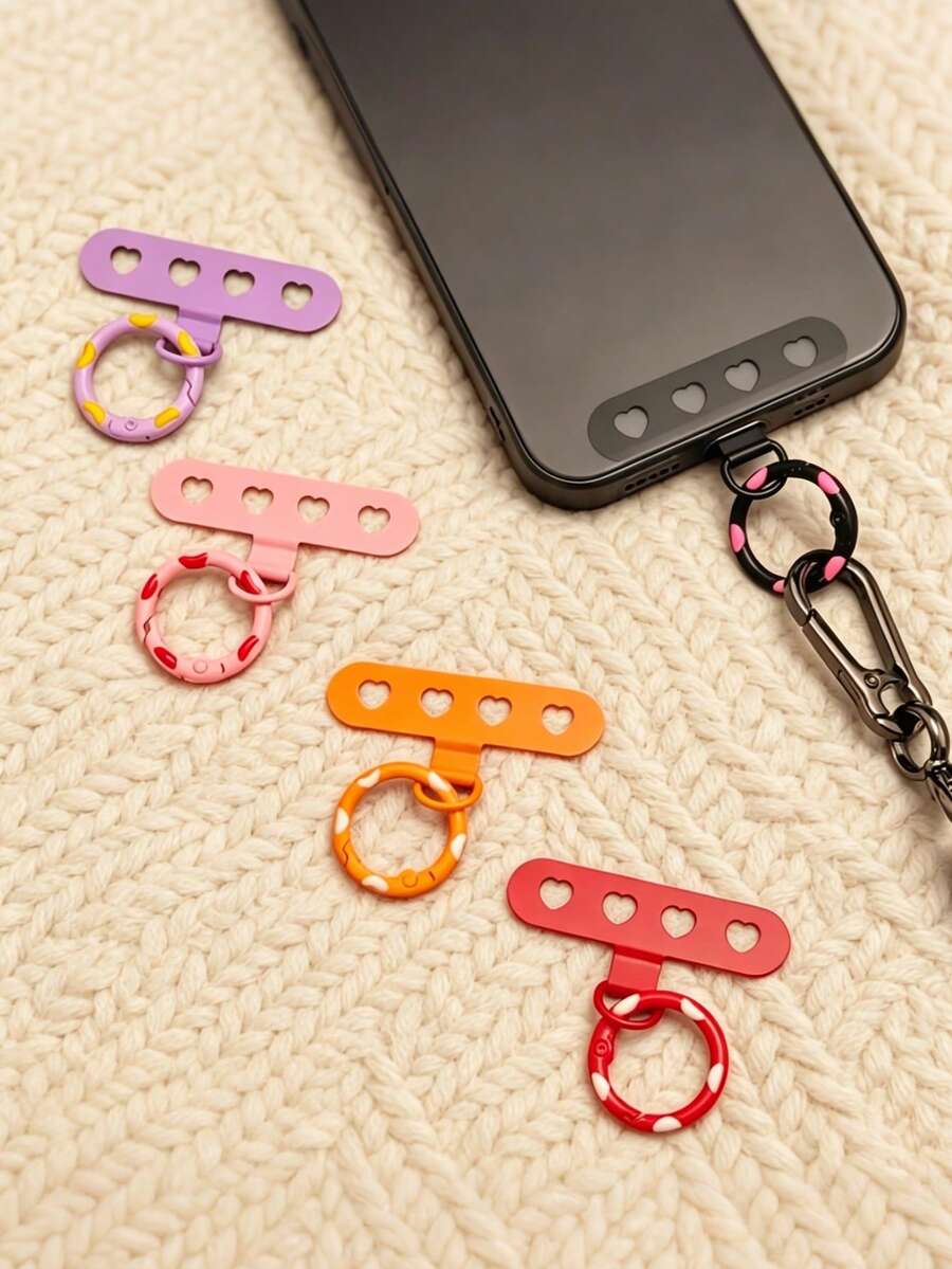 Pelat Pengikat Tali Ponsel Universal, Desain Berongga Hati, Konektor Tali Ponsel Lucu, Dengan Gesper Cincin Warna-warni, Cocok Untuk Semua Casing Smartphone, Aksesori Ponsel Anti-Hilang - MultiWarna - View 1