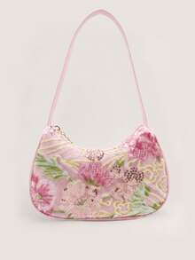 1pc Embroidered Floral Girl's Shoulder Bag, Casual Underarm Bag, Exquisite Fashion Handbag - Embroidered Floral - View 7