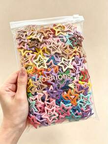 100pcs Cute Hollow Star BB Hair Clips, Macaron Color Sweet Side Bangs Hair Clips, Girls Daily Hair Accessories - Multicolor - View 5