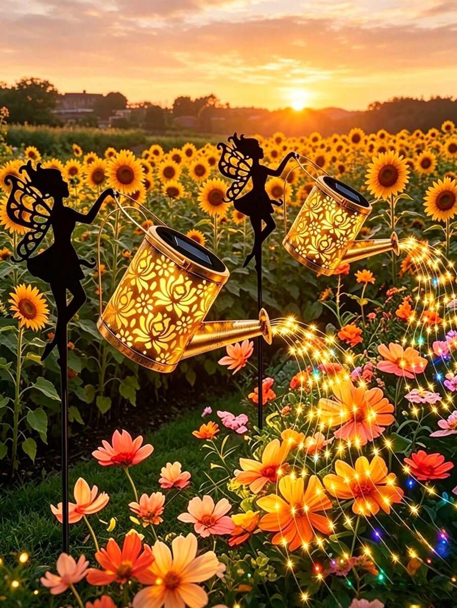 1pc Outdoor Solar Powered Fairy Light Pot With Light Strip, Suitable For Outdoor Garden Decoration Ground Stake Light, Perfect For Halloween, Christmas, New Year, Pathway, Lawn, Patio, Deck And Swimming Pool Garden Decoration Atmosphere Light
