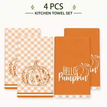2/4/6/8pcs Yellow Plaid Pumpkin Pattern Kitchen Towel Set, Machine Washable Absorbent Dish Cloths And Decorative Hand Towels, Suitable For Autumn, Thanksgiving, Halloween Kitchen And Home Decor - Multicolor - View 11