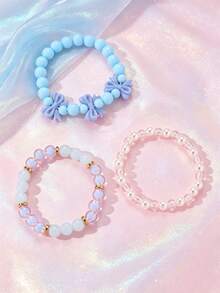 3pcs/Set Girls Colorful Beaded Bracelets, Cartoon Pendant Bow Tassel Bracelet Set, Suitable For Daily Decoration And Gift Giving - Multicolor - View 21