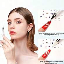 Double-Headed Rhinestone Pickup Tool 2-In-1 Wax Rhinestone Pickup Pen Stainless Steel Pointed Tip Crystal Rhinestone Decorating Pen For Nail Art Decoration DIY Nail Gem Stickers - Multicolor - View 2