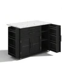 Mobile Kitchen Island With Foldable Worktop, Kitchen Trolley, 5 Wheels, Multiple Storage Options, Spice Rack, Cutlery Drawer, 120 X 45 (70) X 90 Cm - 黑色 - 查看 11