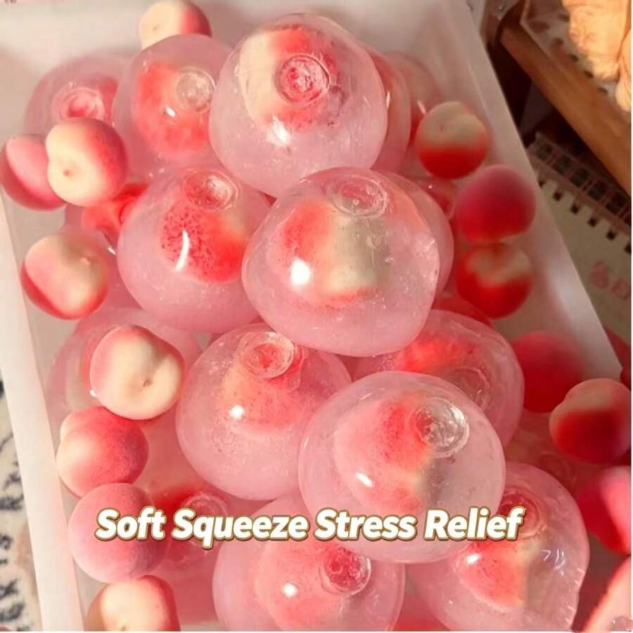 1pc New Peach High Transparency Ice Cream Sensation Squishy Toy, Handmade Squeeze Stress Relief Decor, Relieve Anxiety - Multicolor - View 1