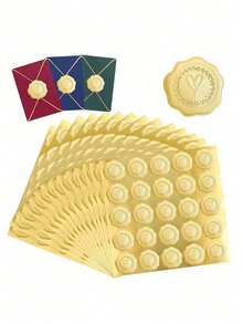 100 piezas Pegatinas de sobre dorado, Pegatinas de sello de corazón en relieve, Adecuadas para postales, invitaciones, tarjetas, decoración de regalos, etiquetas autoadhesivas - Multicolor - Ver 8