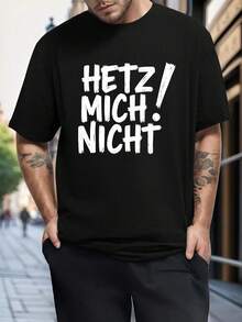 Bold German Phrase "I Have No Pressure" With Geometric Patterns,Olive Green With White Lettering,Lightweight Summer Short Sleeve Top,Suitable For Tall - 黑色 - 查看 2