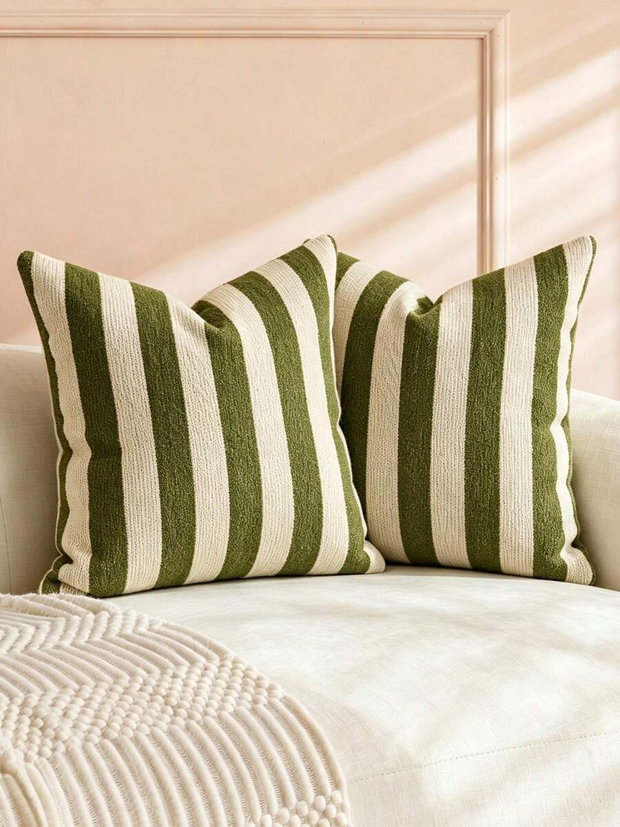 1/2 Pcs Green Stripes Pillow Covers 18x18 , Boho Throw Pillows Cover For Couch/Bed/Sofa/Living Room, Pillows Cover Decorative - Green - View 1