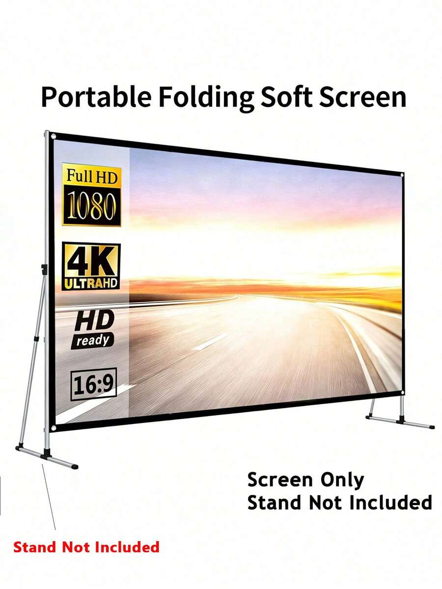 60/120 英吋 16:9 HD 4K 防皺布料可攜式可折疊投影幕，適用家庭劇院與戶外電影