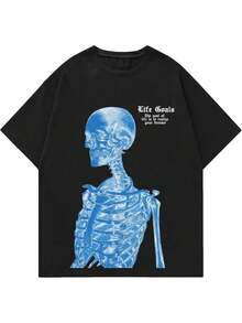 Men's Graphic Tees Letter Print Casual Cotton Breathable Short Sleeve T Shirts Summer Tops Vintage Tee Tops - Negro - Ver 1