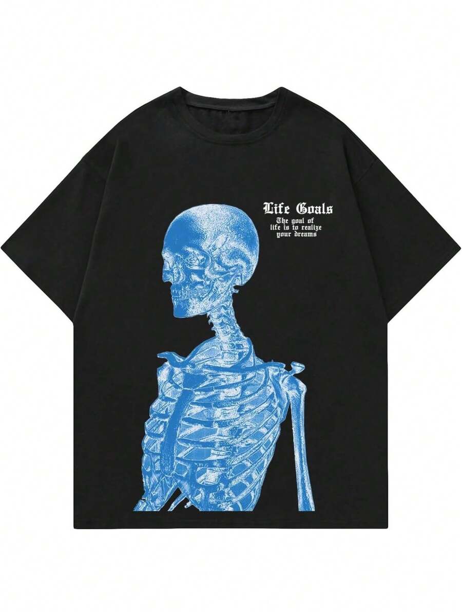 Men's Graphic Tees Letter Print Casual Cotton Breathable Short Sleeve T Shirts Summer Tops Vintage Tee Tops - Negro - Ver 1