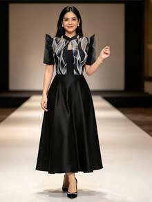 現代菲律賓風情女式蝴蝶袖上衣 1件裝 針織開襟上衣 日常、度假、辦公適用 - 黑色 - 查看 3