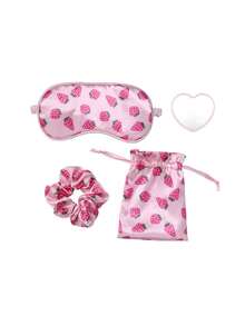 Cute Strawberry Print Travel Beauty Accessories,Eye Mask + Hair Scrunchie + Drawstring Pouch + Clear Makeup Bag + Heart Mini Mirror,Women Portable Travel Beauty Accessories Set,Beauty Products,Souvenir, For Travel,Back-To-School,Gifting,Home Use - Multicolor - View 14