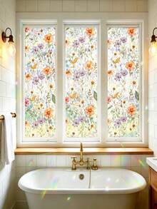 1 Roll 3D Laser Window Glass Film, 30*200cm Size, Fresh Minimalist Colorful Frosted Privacy Sticker, Privacy Protection, Heat Insulation, Sun And UV Protection, Static Adhesion Without Glue, No Adhesive, Easy To Install And Reusable, Suitable For Bathroom, Kitchen, Bedroom Windows, Rental/Office Store Home Decor Window Film, Removable Window Sticker - Multicolor - View 5
