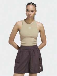 adidas originals Top ESSENTIALS RIBBED圓領修身套頭 運動背心 女款 - 卡其色 - 查看 1