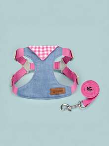 1 Set Pet Harness And Leash Set, Dog And Cat Denim Anti-Pull Harness, Adjustable Durable Dog Vest, Personalized Pet Gear - Multicolor - View 18