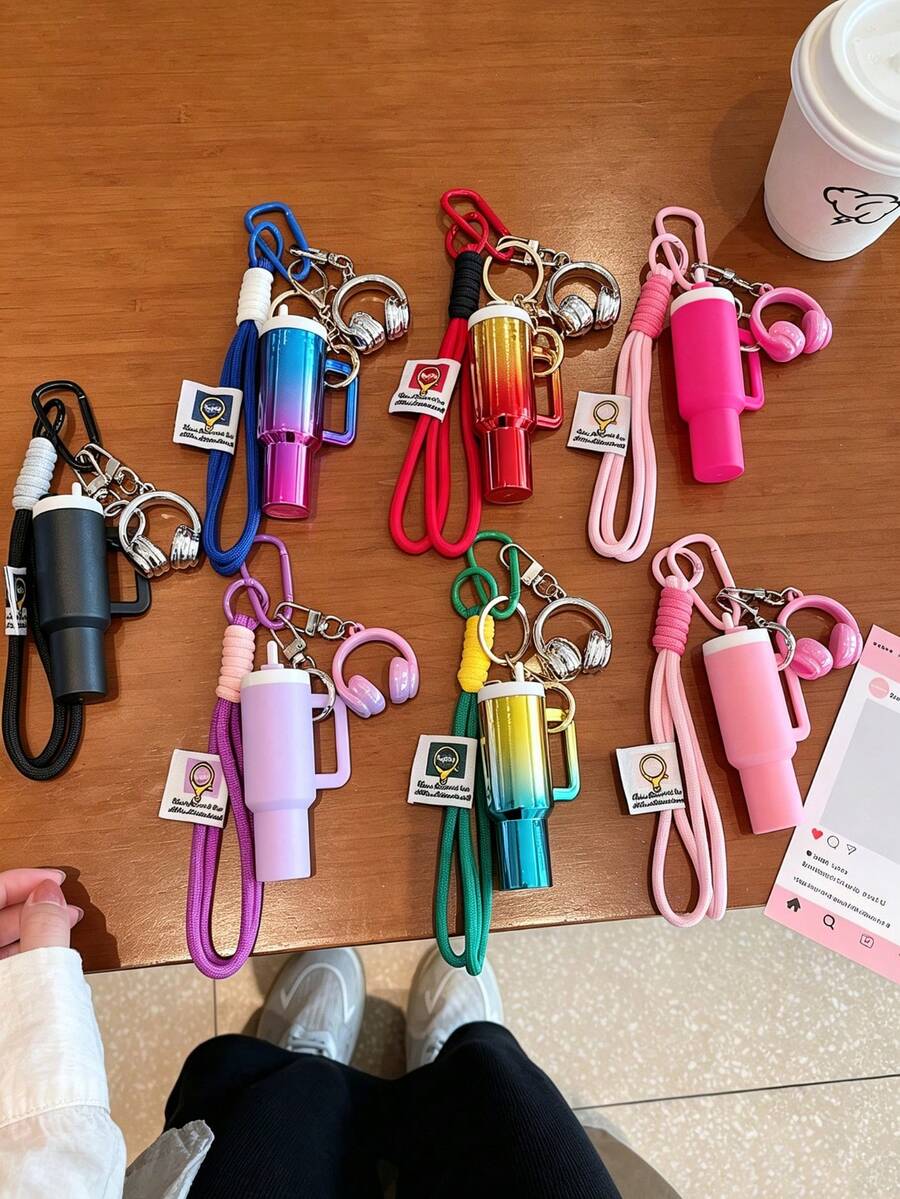 [Original Handmade] Mini Water Bottle Keychain, Woven Rope Keychain/Bag Accessory, 3D Earphone Accessory, Car Key Anti-Loss Chain,Girl Bag Charm