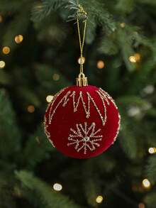 3.15 Inch Flocked Christmas Ball Ornament, Burgundy Glitter Flocked Christmas Tree Hanging Pendant, Rhinestone Flocked Painted Christmas Ball, Suitable For Winter Christmas Tree, Holiday Party, Home Wreath, Wedding Home Decor, New Year, Creating Festive Atmosphere - Red - View 6