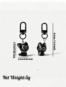 1PC Resin Black Cat Keychain, Cute Cartoon Big Eyes Pendant For Purse Backpack, Adorable Kitty Bag Charm, Student Friend Gift - Multicolor - View 5