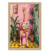 1PC Canvas Wall Art, Fun Animal Theme, Cute Giraffe Reading Newspaper In The Bathroom , Perfect For Modern Living Room, Bedroom, Bathroom Decor And Gifts, No Frame - Cartoon - View 6