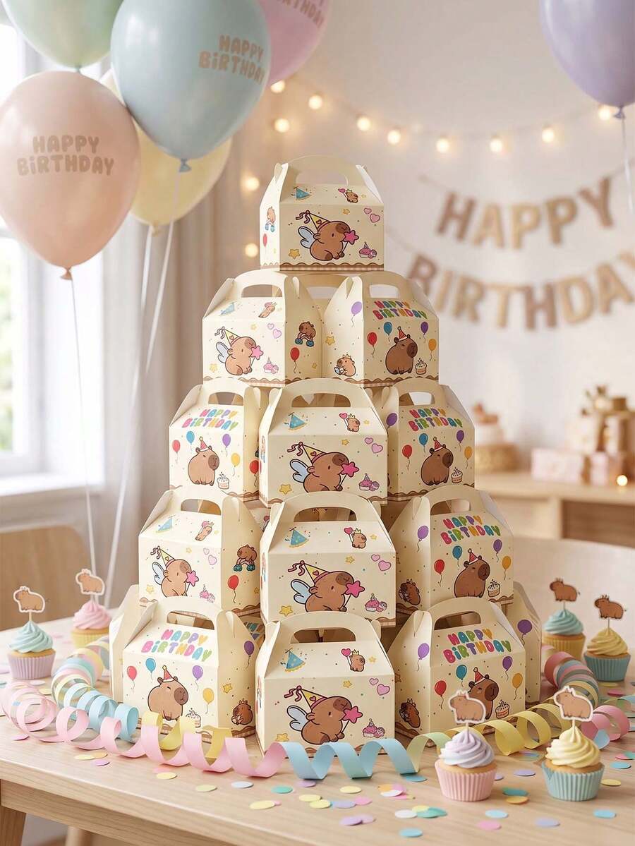 2/12/24 Stück süße Capybara-Themen-Geburtstagsgeschenkboxen, süße Party-Snack-Verpackungsboxen, geeignet für Geburtstagsfeier-Zubehör, Babyparty-Geschenke, Capybara-Themen-Feier, Geburtstags-Gastgeschenke, Party-Tischdekoration, Feiertags-Party-Snack-Behälter - mehrfarbig - Übersicht 1