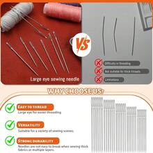 40 Agujas de coser de ojo grande, 7 tamaños de agujas de coser afiladas, adecuadas para costura a mano, hilo de bordado de cuero, agujas de tejer de acero inoxidable (con enhebrador), dedal (para manualidades, remiendo, acolchado), con una herramienta de enhebrado y un portaguja. - Múltiples estilos - Ver 7