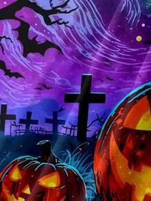 Halloween Pumpkin Cross Print Men's Plus Size Button-Up Short Sleeve Shirt - Purple - View 7