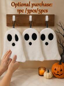 1pc/3pcs/5pcs Cute & Fun Ghost Pattern Hand Towels, Highly Absorbent, Quick Drying, Soft & Skin-Friendly, Decorative Towels For Kitchen & Bathroom, Creative Home Gifts - White - View 1