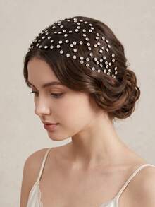 1pc Women's Vintage Rhinestone Hollow Hair Net Head Chain, Shiny Mesh Woven Full Rhinestone Headpiece, Elegant Bridal Wedding Evening Party Hair Accessory, Gothic Halloween Dark Element Women's Hair Accessory - Black - View 13