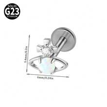 1PC Titanium Alloy CZ&Synthetic Opal Cross Cluster Flower Lip Labret Stud Flat Back Internal Threaded Piercing Ear Cartilage Tragus Rook Lobe Earring - As Shown - View 23