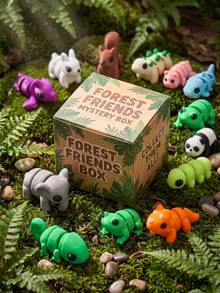 Caja sorpresa de animales del bosque articulados impresos en 3D, mini figuras móviles de dinosaurio, panda, elefante, rana, camaleón y oruga, juguetes coleccionables lindos para alivio del estrés sensorial, recuerdos educativos para fiestas para niños y niñas, útiles escolares - Multicolor - Ver 9