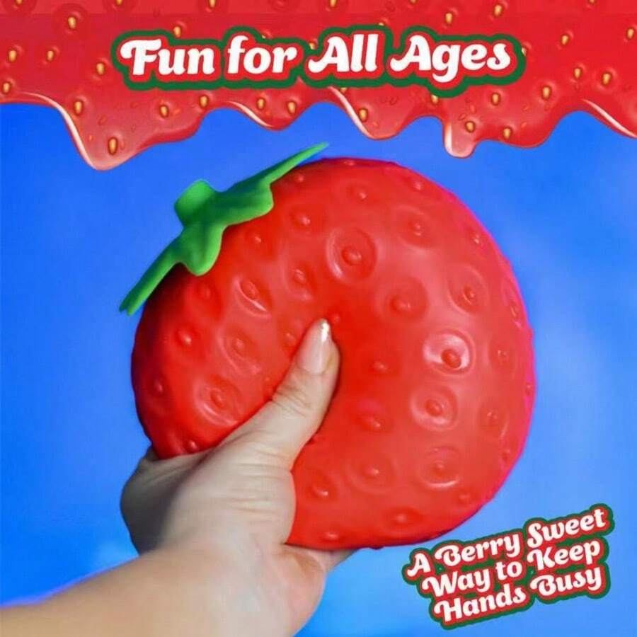 Squishy & Decompress Creme de Morango para Apertar, Brinquedo Sensorial Criativo de Alívio de Estresse com Fluido de Morango, Brinquedo de Dedo, Portátil, Presente de Aniversário e Feriado para Amigos e Família - Multicolorido - Visão 1