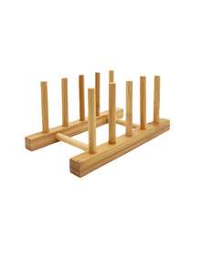 Bamboo Dish Drying Rack, Multi-Groove Plate Storage Holder, Kitchen Countertop Cup & Cutting Board Drain Organizer, Space Saving Tableware Display Stand For Home Sink Cabinet Pantry - Multicolor - View 11