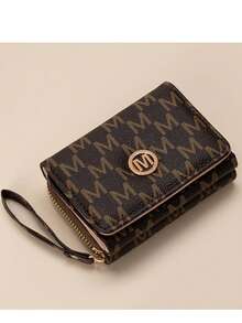 Vintage M Letter Print Short Wallet For Women, Metal Buckle, Multi-Card Slots, Zipper Coin Purse, Handheld Small Bag - Multicolor - View 14
