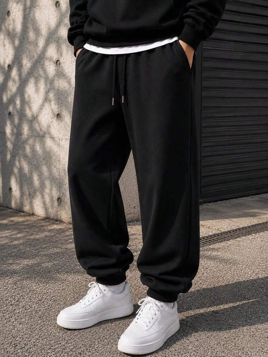 Men's Slim Fit Jogger Sweatpants Gym Training Cuffed Pants Unisex - 深黑色 - 查看 1