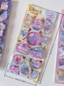 Glitter Magic Liquid Shaker 3D Puffy Stickers Cute Unicorn Fruit Cake Sequins Floating Sticker Kawaii Journal Scrapbooking Card Decor DIY Korean Stationery - Color - View 2