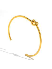 1pc Vintage 18K Gold Plated Knotted Decor Bracelet, Suitable For Women's Daily Wear - Gold - View 4