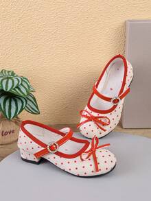 1 Paar Vintage Polka Dot Mädchen Flache Schuhe, süße Prinzessin Mary Jane Schuhe, niedriger Absatz Polka Dot Kinderschuhe, geeignet für den täglichen Gebrauch - Rot - Übersicht 1