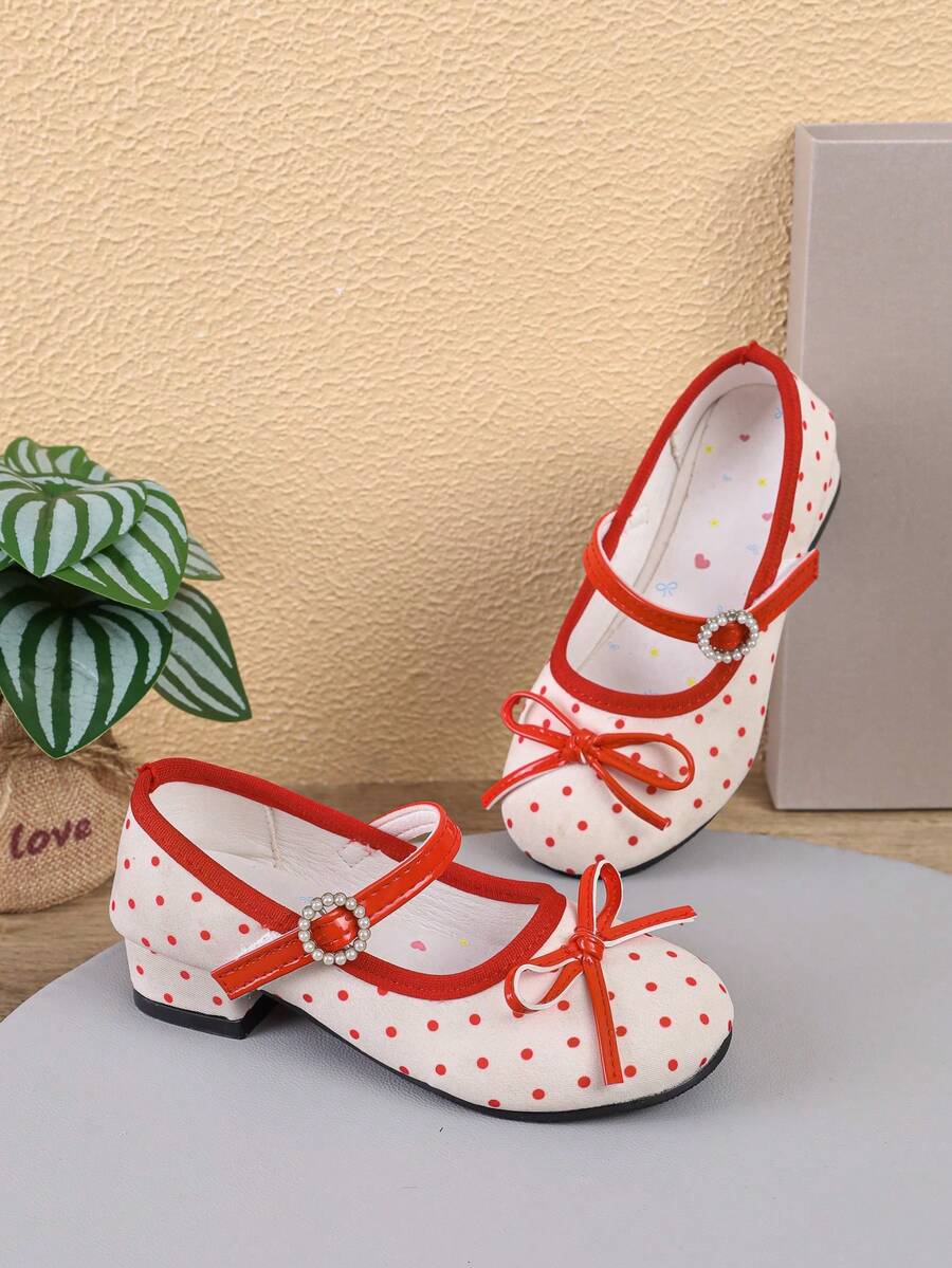 1 Paar Vintage Polka Dot Mädchen Flache Schuhe, süße Prinzessin Mary Jane Schuhe, niedriger Absatz Polka Dot Kinderschuhe, geeignet für den täglichen Gebrauch - Rot - Übersicht 1