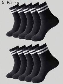 Chaussettes noires toutes saisons pour hommes, accessoires pour hommes, chaussettes mi-mollet, vêtements promotionnels noirs Y2K, mignon, sport, amusant, cadeau unisexe 1/5/10/20/40 paires - Noir - Voir 10