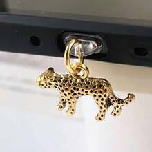 1pc Vintage Leopard Print Phone Dust Plug Pendant, Compatible With Lightning/Type-C Interface, Aesthetic Animal Phone Accessory - Gold - View 10
