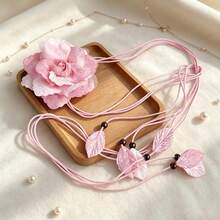 1Pc Boho Chiffon Floral Knotted Waist Sash, Versatile Wax Rope Tassel Tie Belt, Adjustable Summer Beach Wedding Dress Decor For Women - Floral Waist Tie - View 16