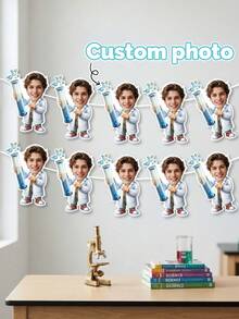8/16/24pc Custom Lab Coat Scientist Photo Bunting Banner, Personalized Upload Image Science Bnner ,Hanging Flag For Science Theme Party Indoor Wall Backdrop Table Decor Supplies,Personalized Gifts - Multicolor - View 2