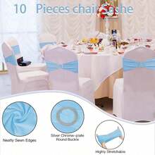 10pcs Bow Chair Bands With Round Buckle Elastic Chair Covers, Hallway Wedding Chair Back Decoration, Suitable For Birthday Party, Hotel Hospitality Event, Reception Ceremony, Banquet, Photography Prop Decoration - Baby Blue - View 6