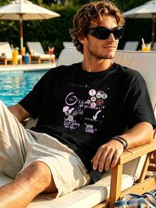 Men's Black Streetwear Graphic T-Shirt, 100% Cotton, Crew Neck, Relaxed Fit, Art Print. - Black - View 6