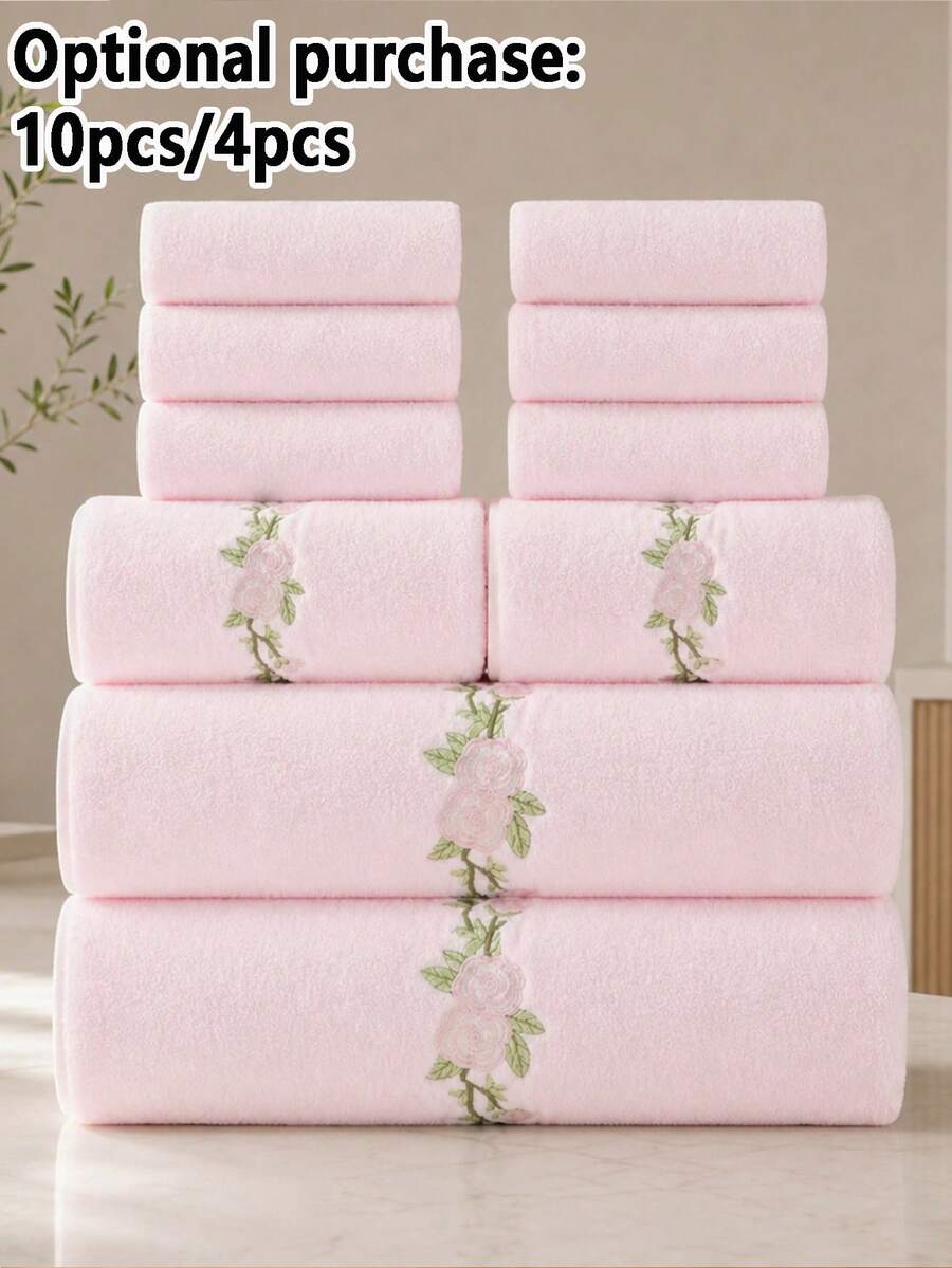 10pcs/4pcs Coral Fleece Bath Towel Set | Ultra Soft Quick Dry Absorbent Skin-Friendly No Shedding No Lint All Season Couple Home Bathroom Pool Hair Drying Multi-Function Towel Best Gift For Partner - Pink - View 1
